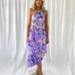 Margaret One Shoulder Draped Floral Dress - Purple and Blue
