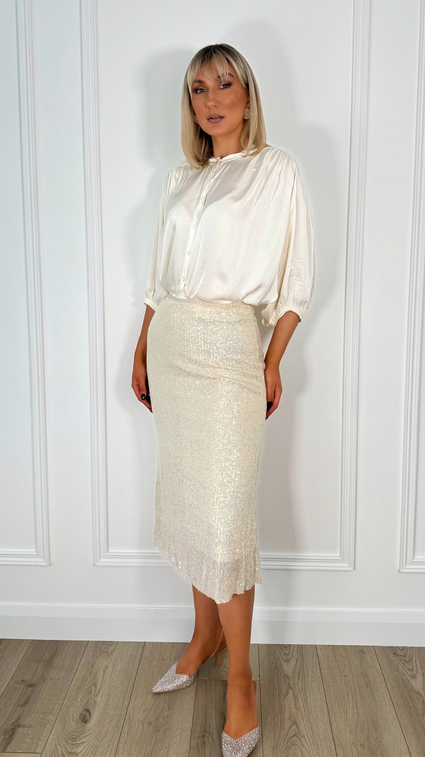 Lorna Beige Sequin Skirt