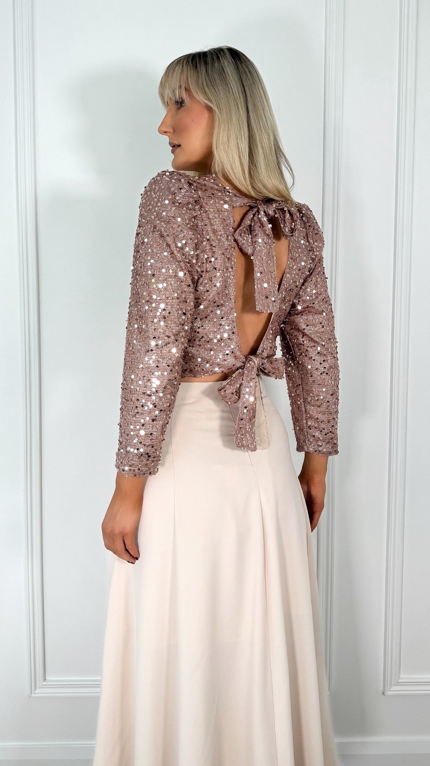 Louise Sequin Crop Top - Rose Gold