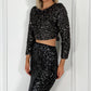 Louise Sequin Crop Top - Black