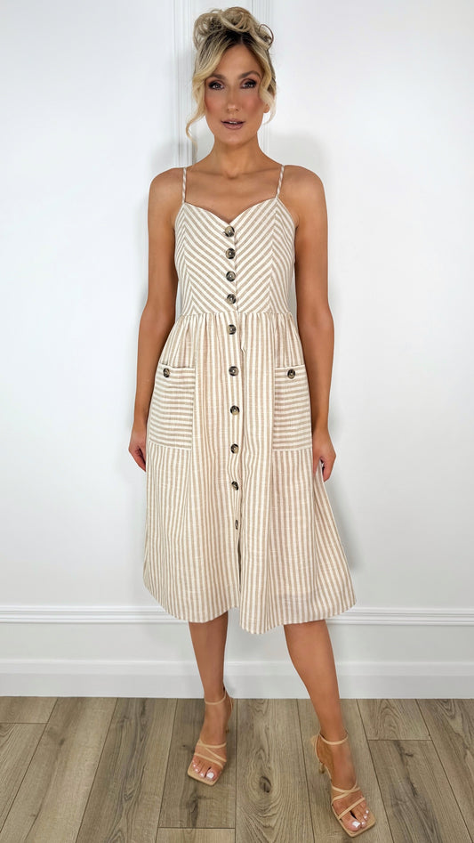 Paola Stripped Buttoned Dress with Pockets