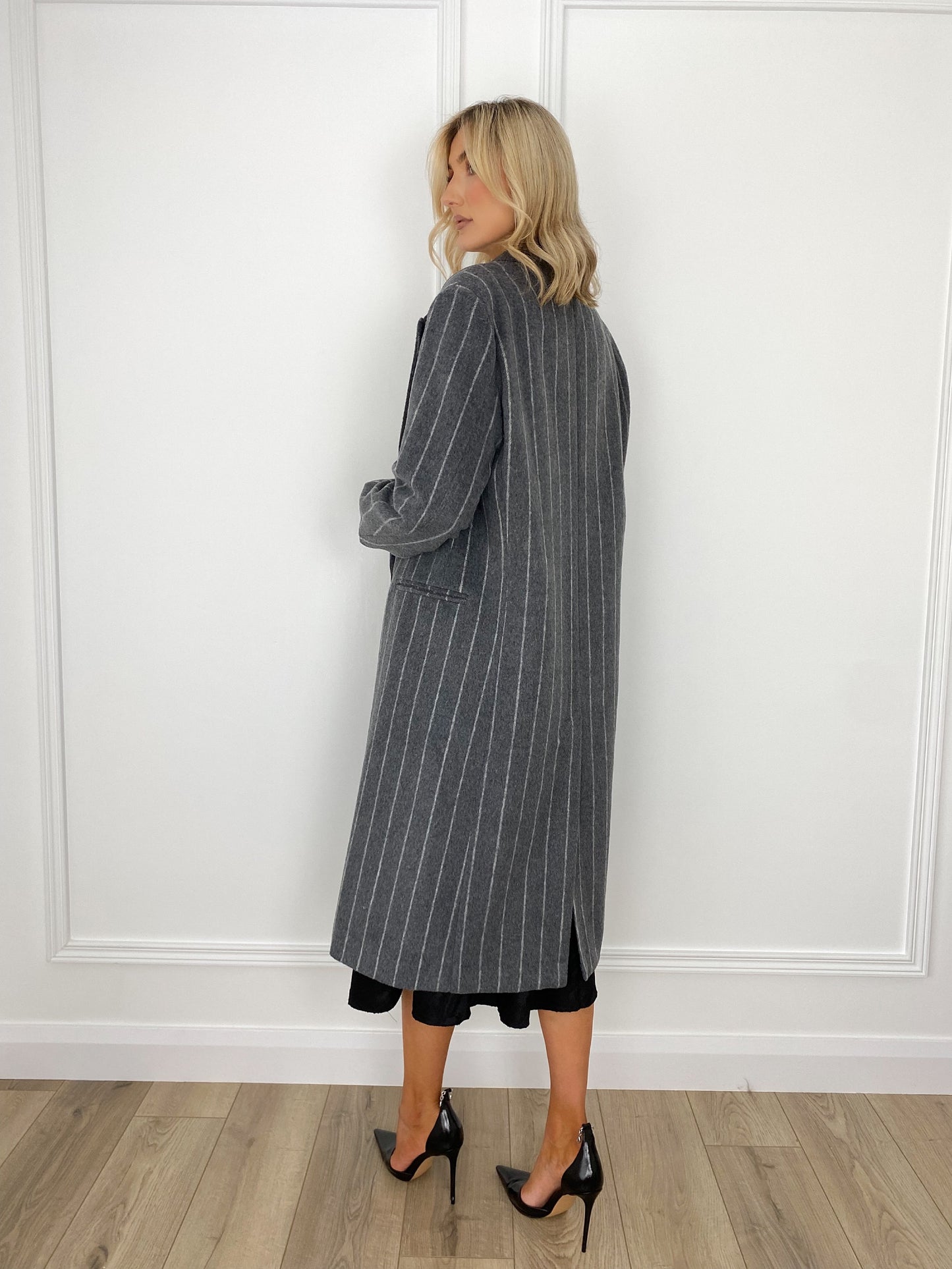 Striped Longline Coat - Grey