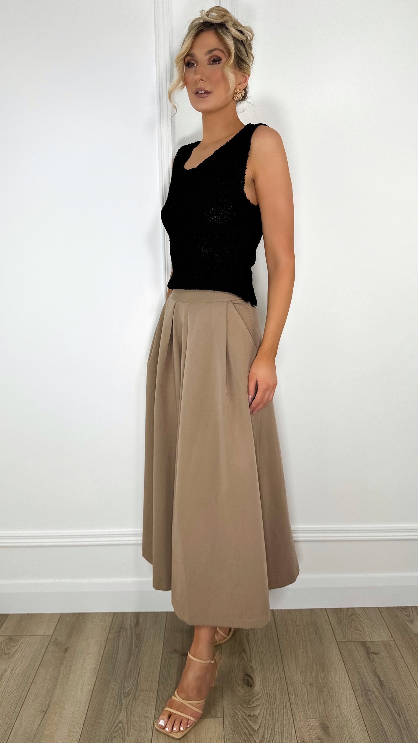 Wide Leg Tailored Trousers - Taupe