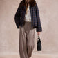 Bella Check Bomber Jacket with Faux Fur Lapel - Navy