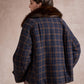 Bella Check Bomber Jacket with Faux Fur Lapel - Navy