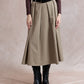 Ciara Flared Belted Midi Skirt - Light Khaki