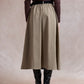 Ciara Flared Belted Midi Skirt - Light Khaki