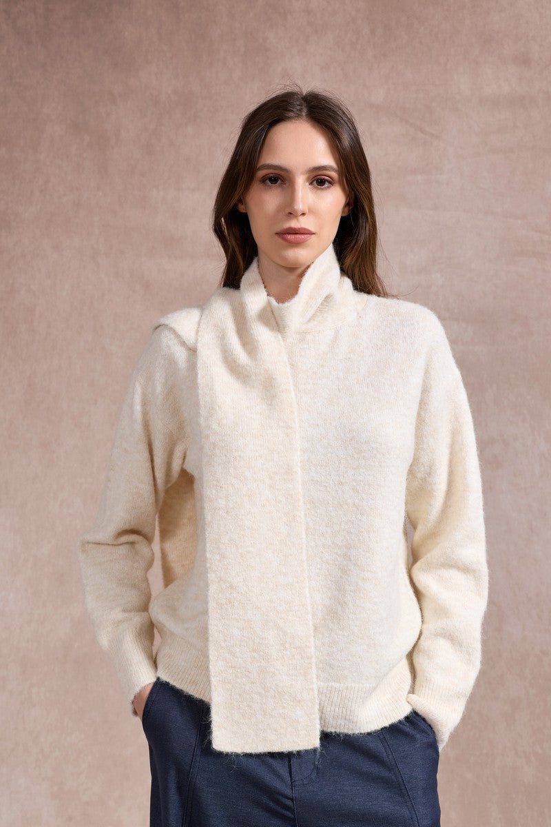 Sharon Knitted Scarf Jumper - Beige