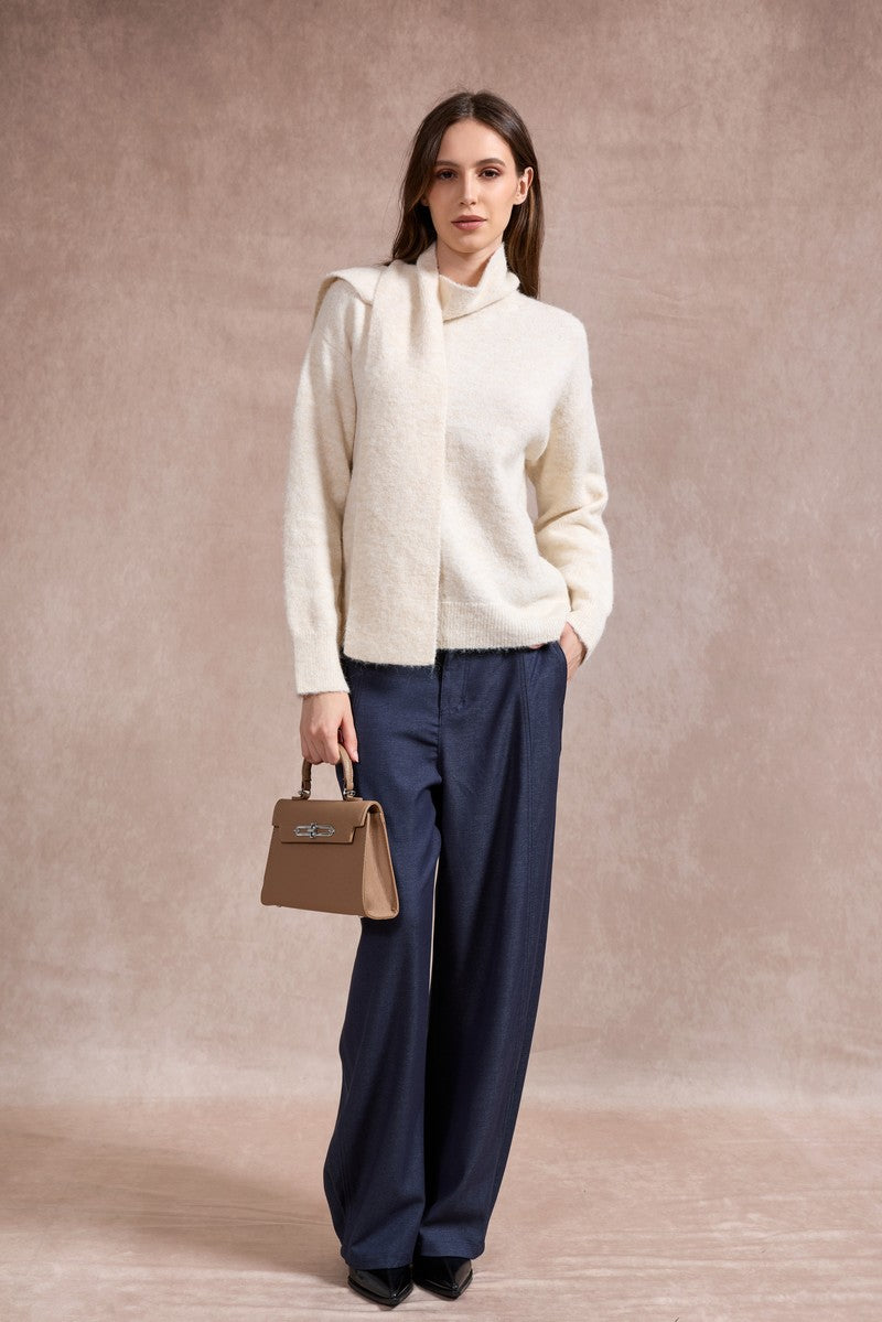 Sharon Knitted Scarf Jumper - Beige