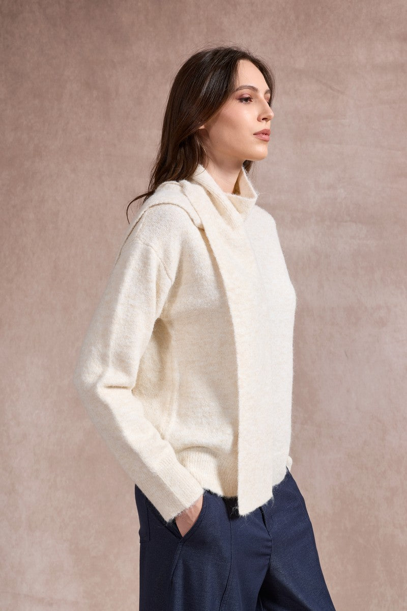 Sharon Knitted Scarf Jumper - Beige