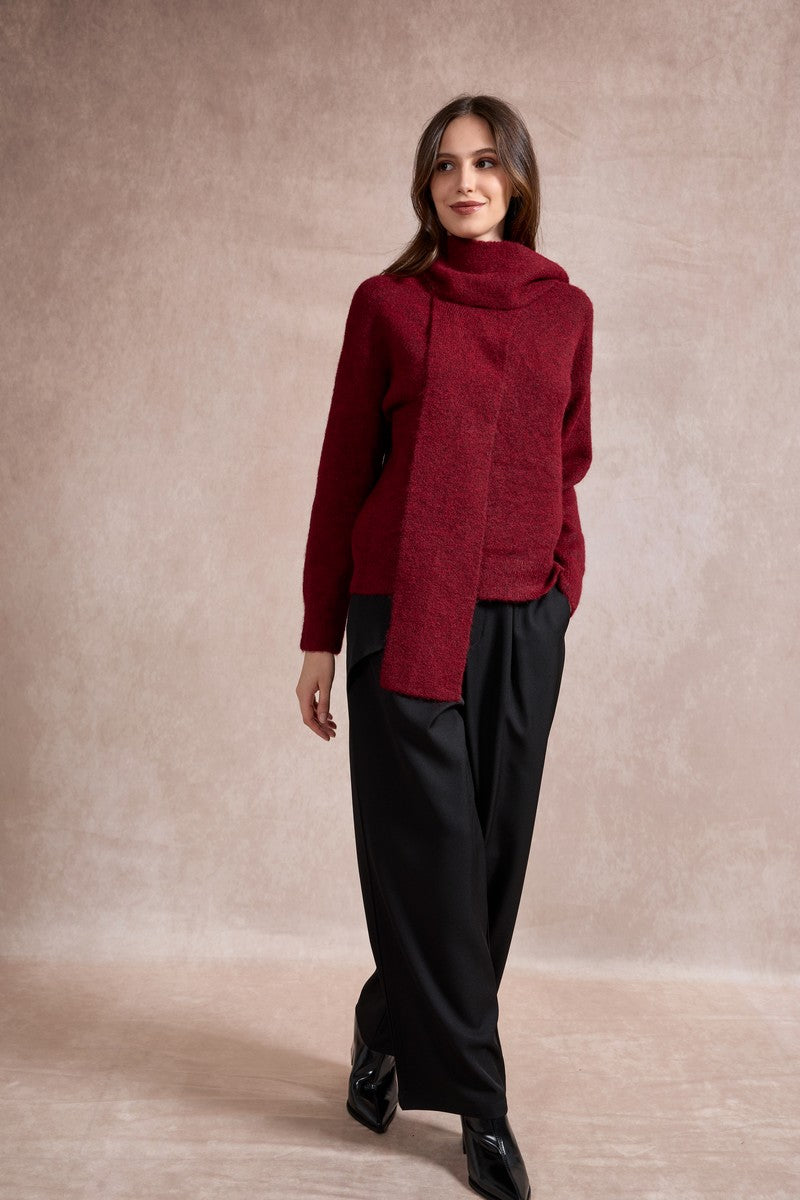 Sharon Knitted Scarf Jumper - Red