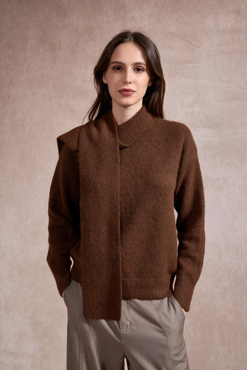 Sharon Knitted Scarf Jumper - Chocolate