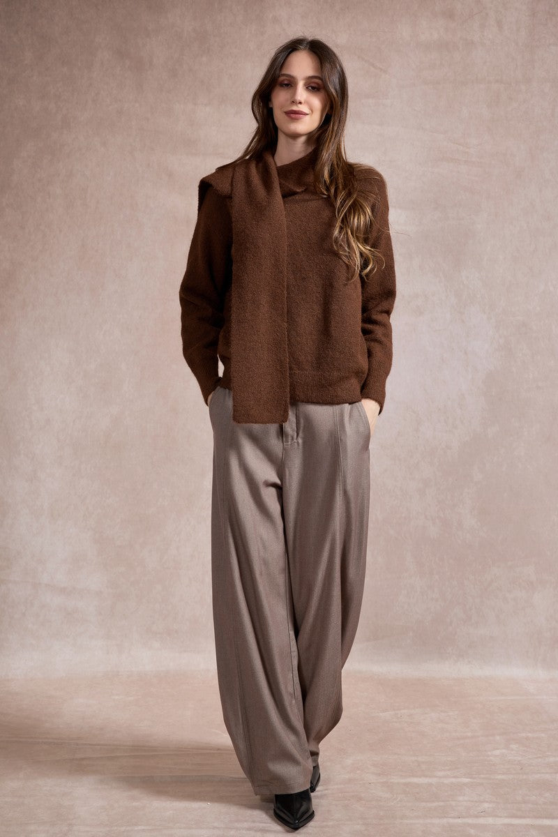 Sharon Knitted Scarf Jumper - Chocolate