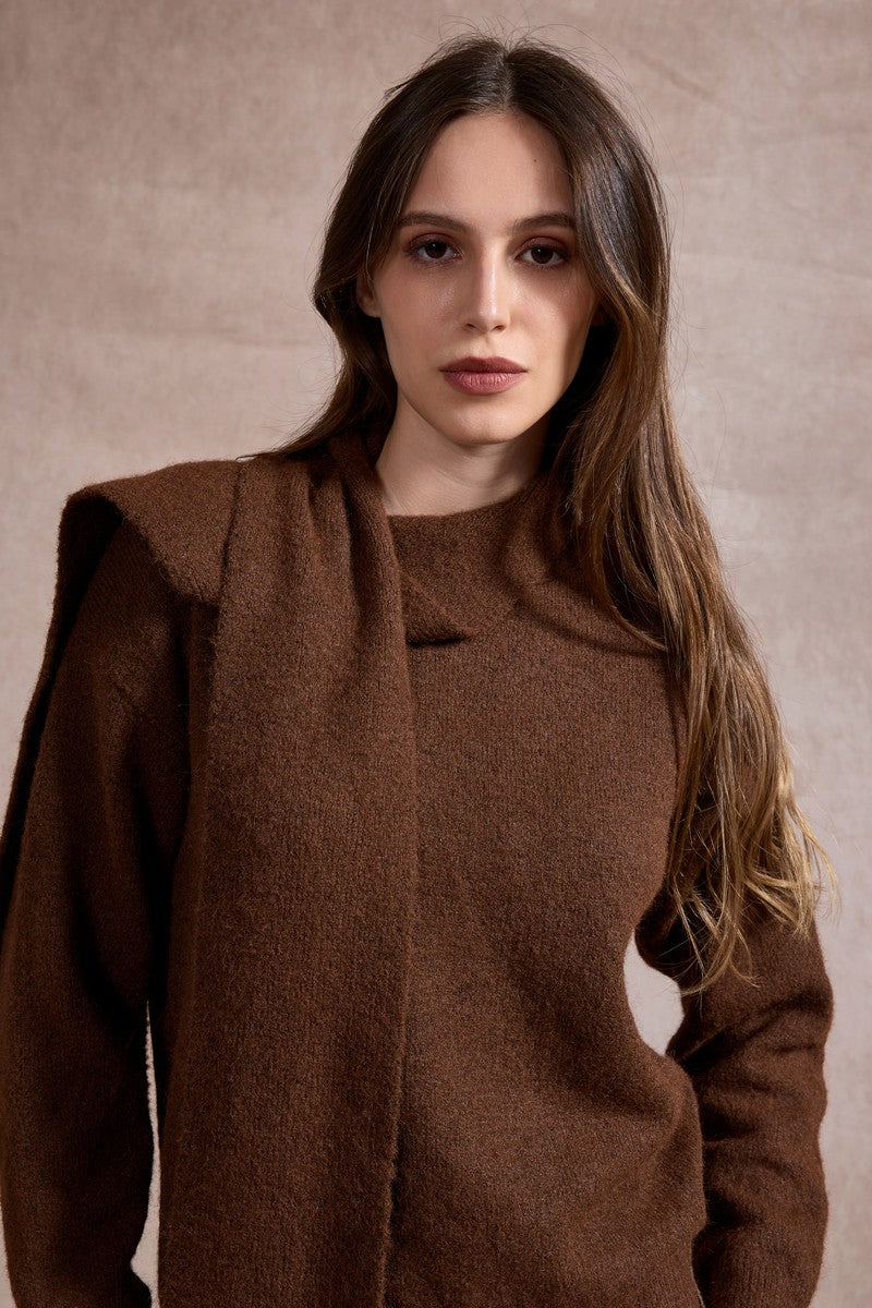 Sharon Knitted Scarf Jumper - Chocolate