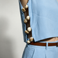 Alice Side Slit Top With Stones Pattern - Light Blue