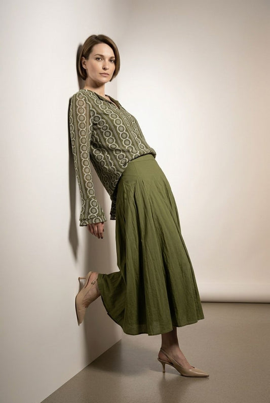 Claire Maxi Flared Skirt - Khaki