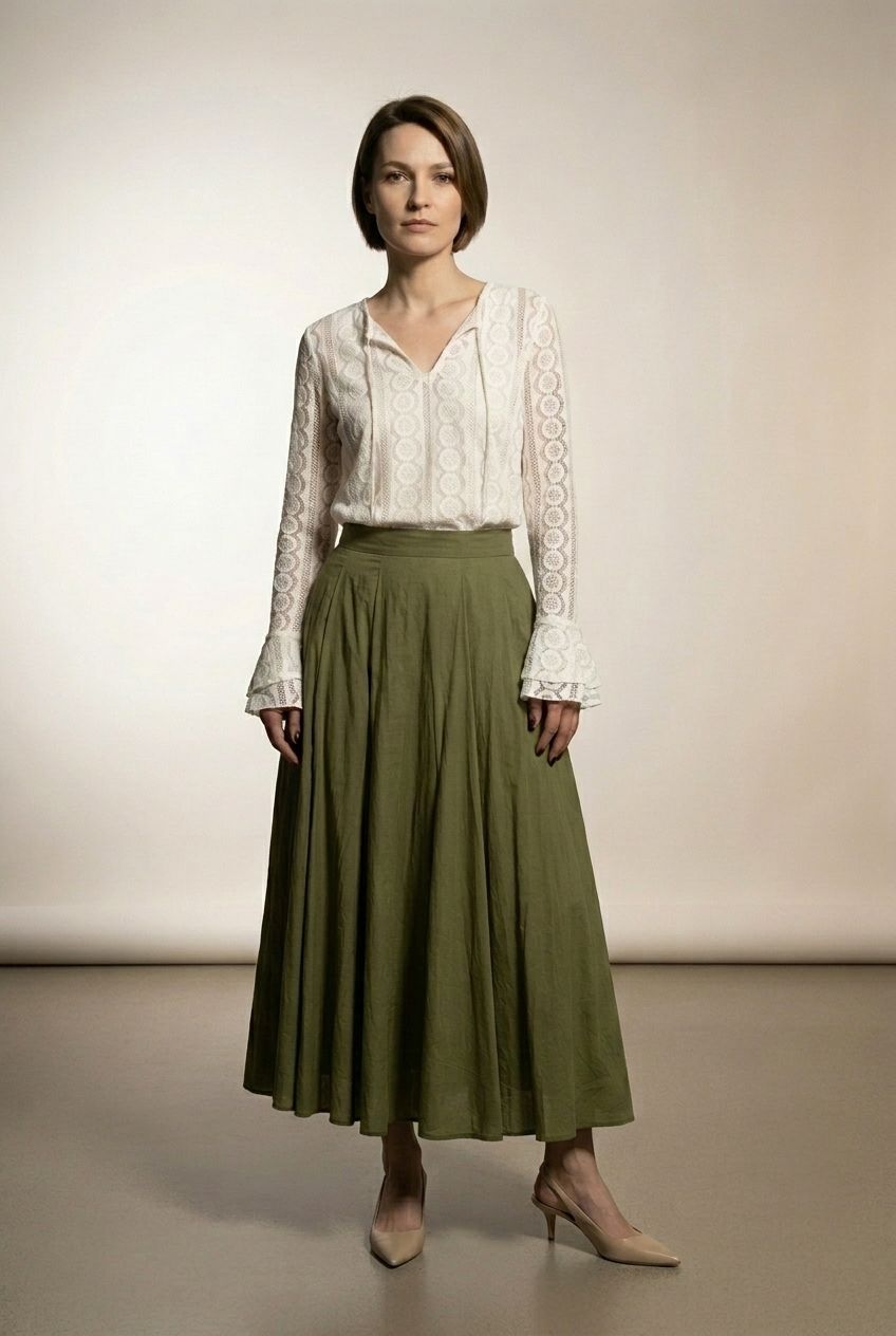 Claire Maxi Flared Skirt - Khaki