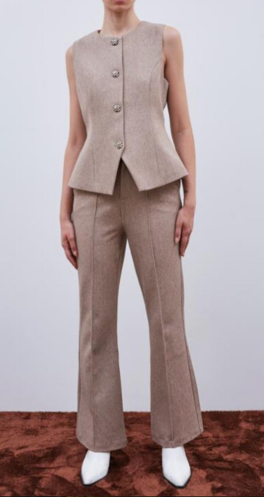 Norma Tailored Flare Trousers - Taupe