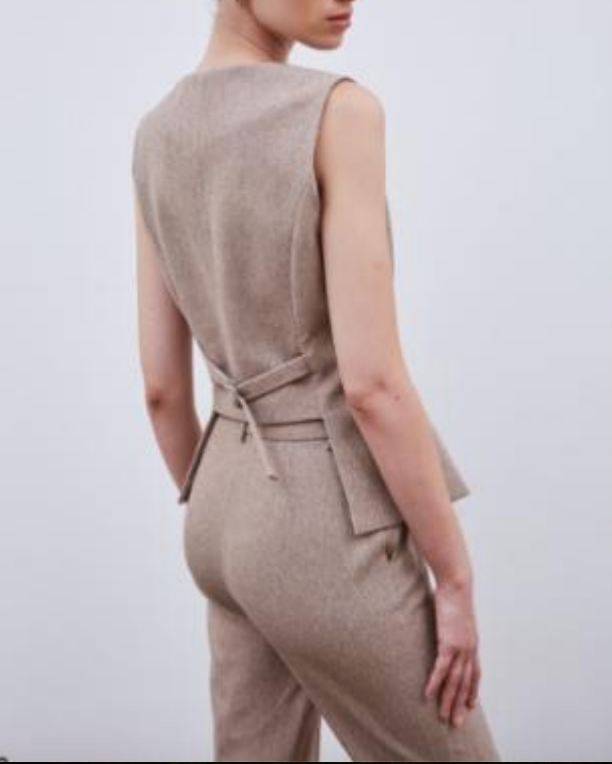 Norma Button Up Waistcoat - Taupe