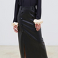 Amelie Maxi Faux Leather Skirt with Button Details - Black