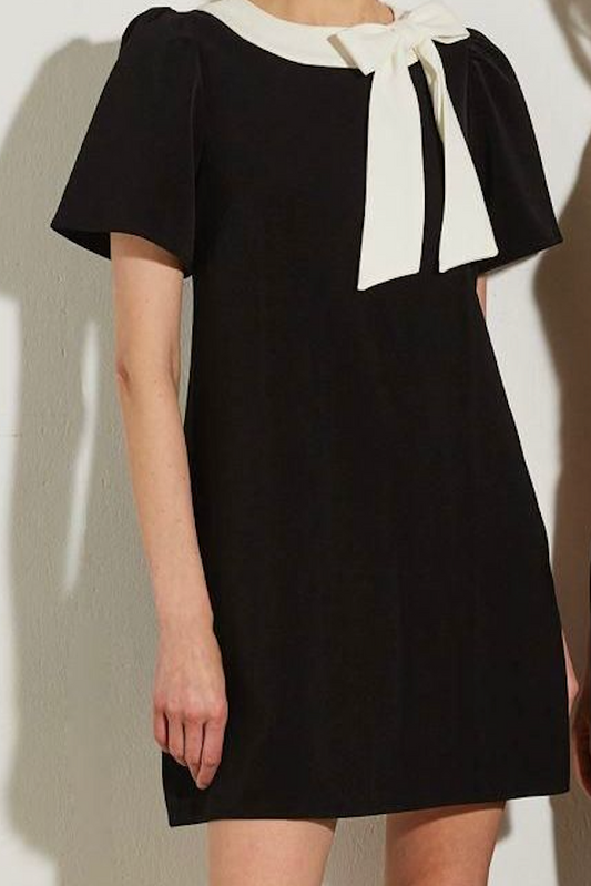 Julie white Bowknot Short Dress - Black