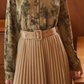 Bella Beige Belted Pleated Skirt