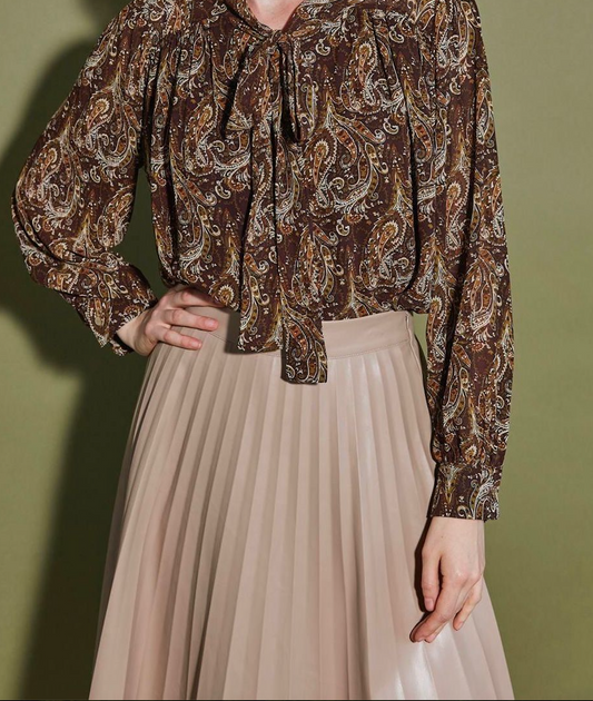 Fia Pleated Faux Leather Skirt - Taupe