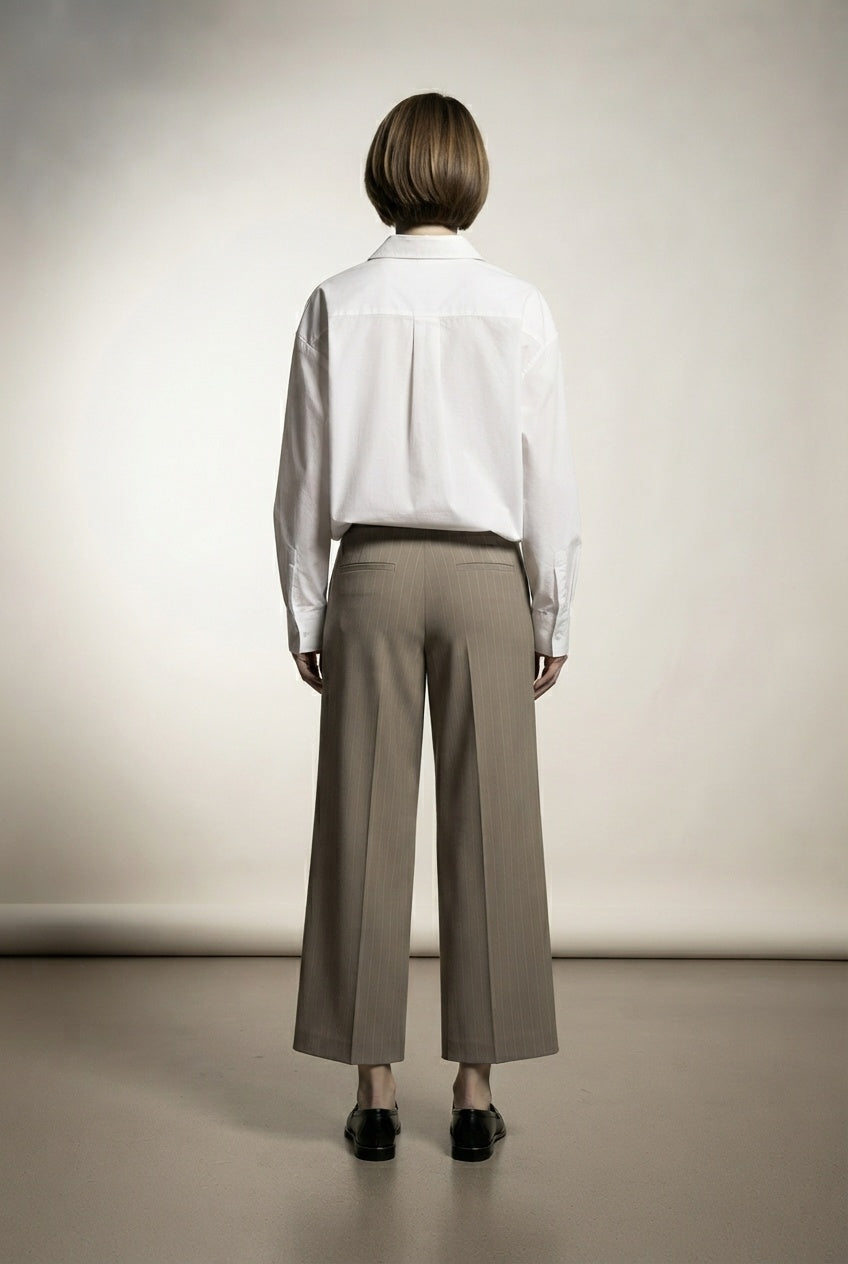 Mindy Tailored Stripped Cropped Trousers - Beige
