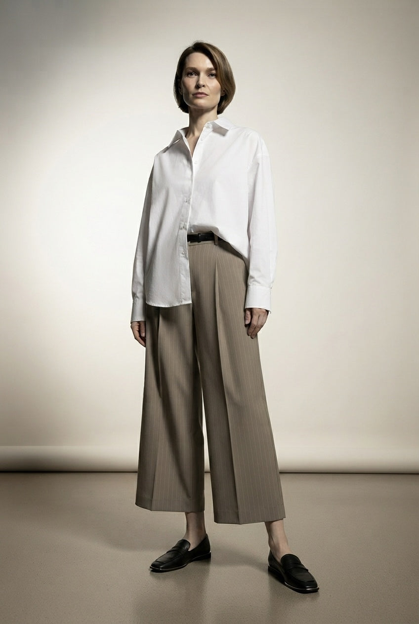 Mindy Tailored Stripped Cropped Trousers - Beige