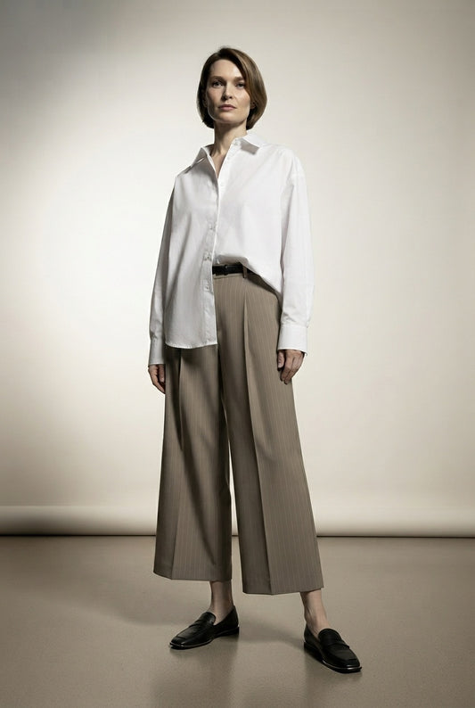 Mindy Tailored Stripped Cropped Trousers - Beige