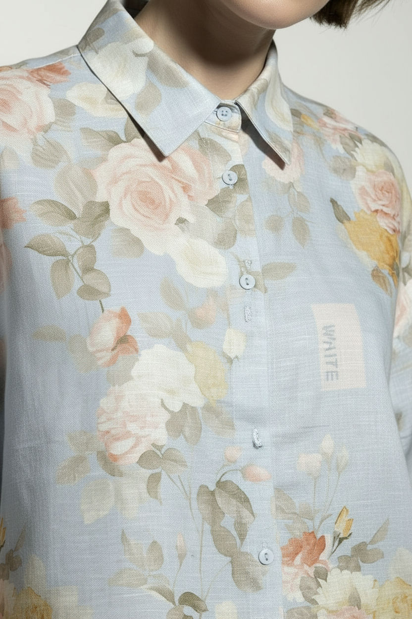 Lunna Linen Cropped Shirt - Light Blue