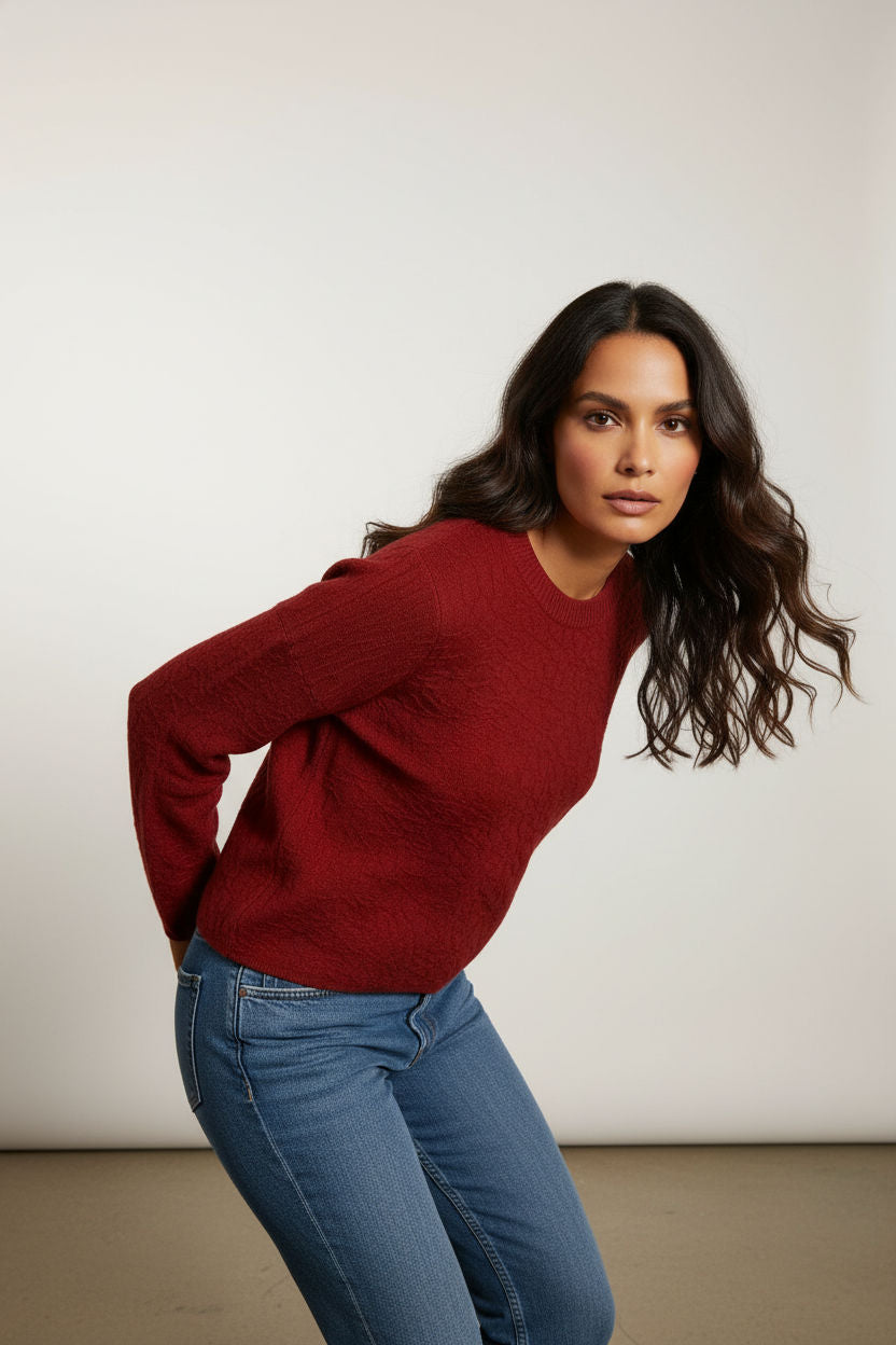 Rob Long Sleeved Pattern Knit Top - Red