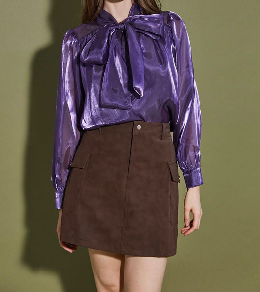 Aoife Bowknot Metallic Shirt - Purple