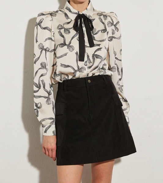 Niahm Beige Bowknot Print Shirt