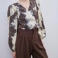 Sofia Printed wrap Blouse - Beige and Brown