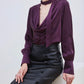 Tessy Elegant Choker Cowl Neck Puffy Sleeve Blouse - Plum