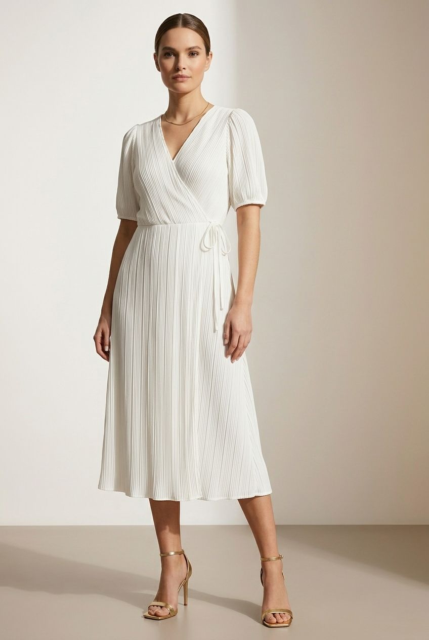 Dora Belted Wrap Dress - Beige