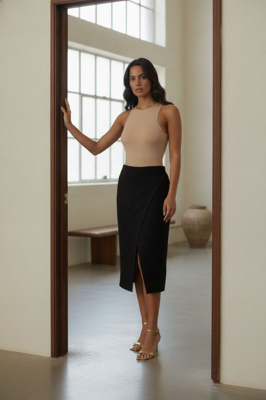Ross Crossover Midi Skirt - Black