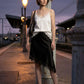 Aisling asymmetric Satin Skirt with Lace - Black