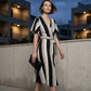 Vivian Striped Midi Dress - Black and White