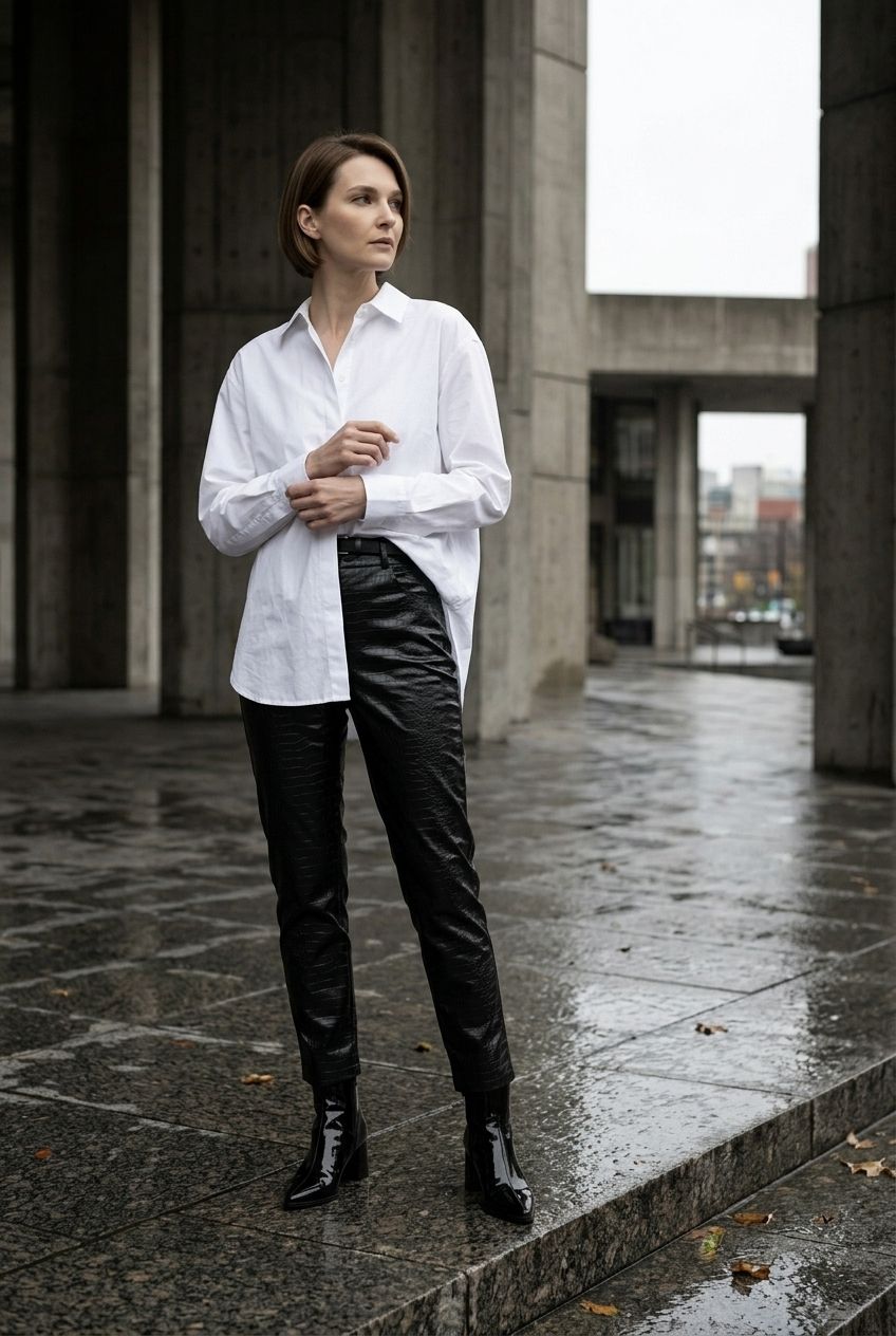 Davina Faux Leather Croc Trousers - Black