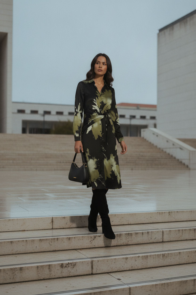 Olivia Satin Shirt Dress with Front Knot