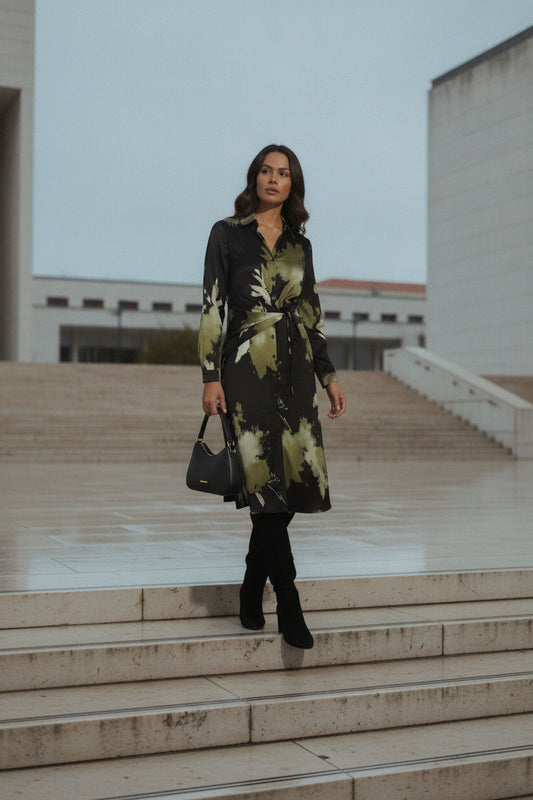 Olivia Satin Shirt Dress with Front Knot