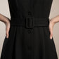 Buttoned Midi Dress with Belt - Black
