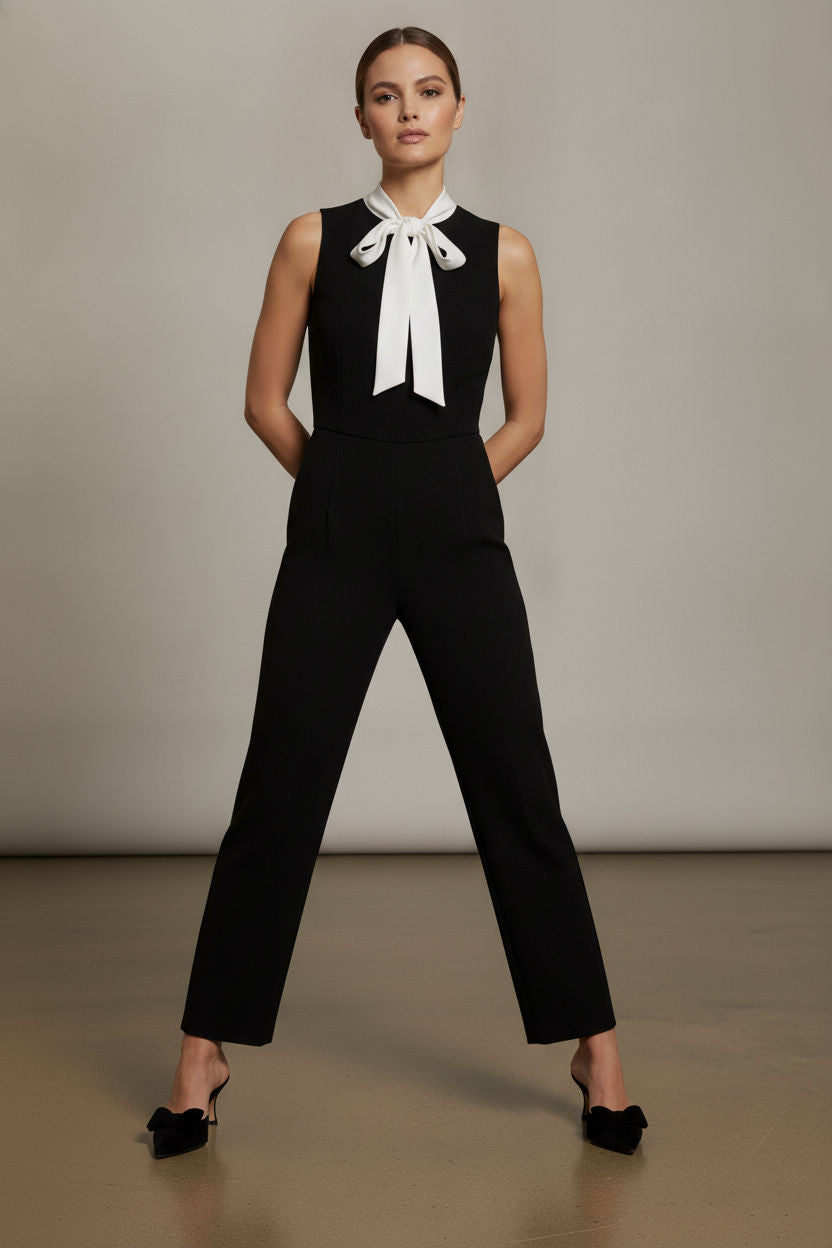 Julie white Bowknot Jumpsuit - Black