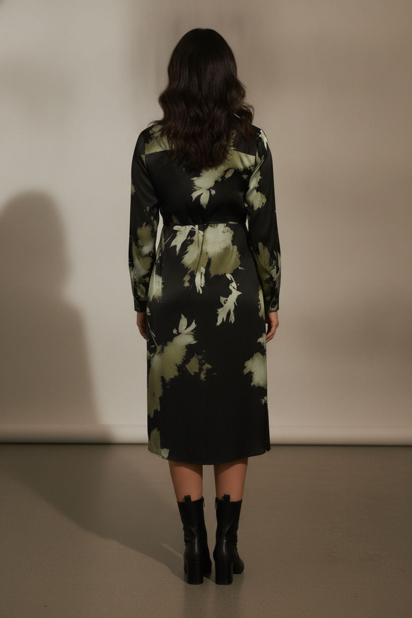 Olivia Satin Shirt Dress with Front Knot