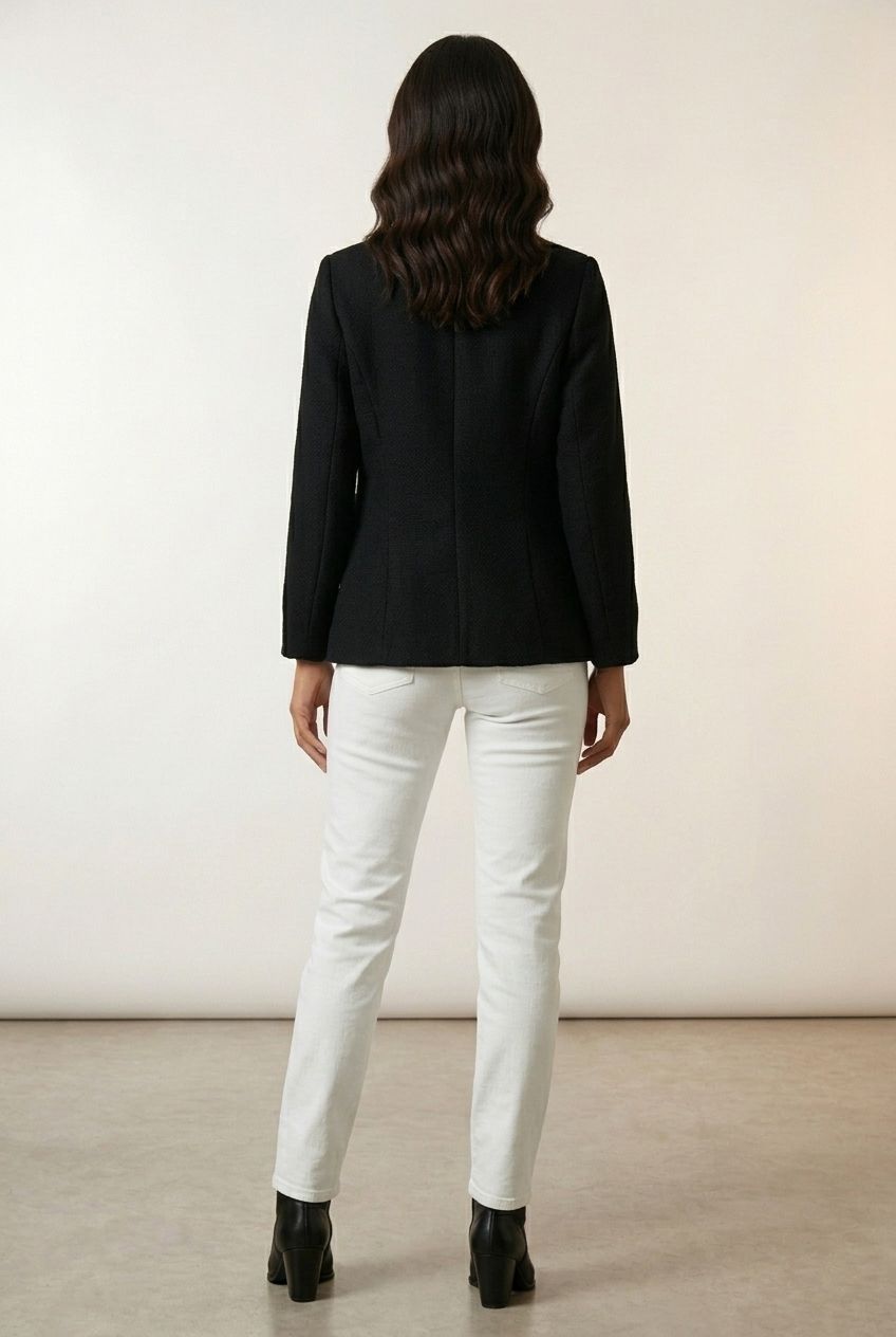 Sonya Single Breasted Blazer with Gold Button - Black
