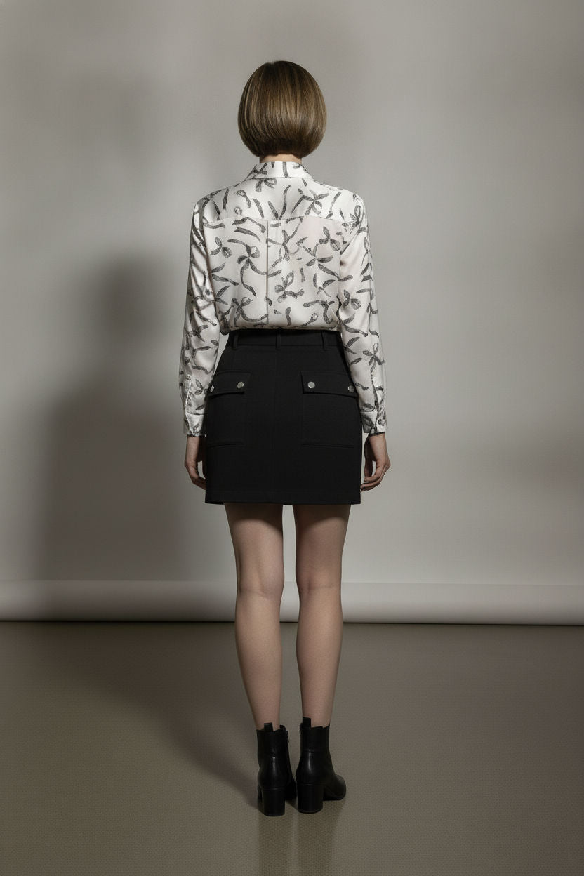 Linda Suede Mini Skirt with Side Pockets - Black