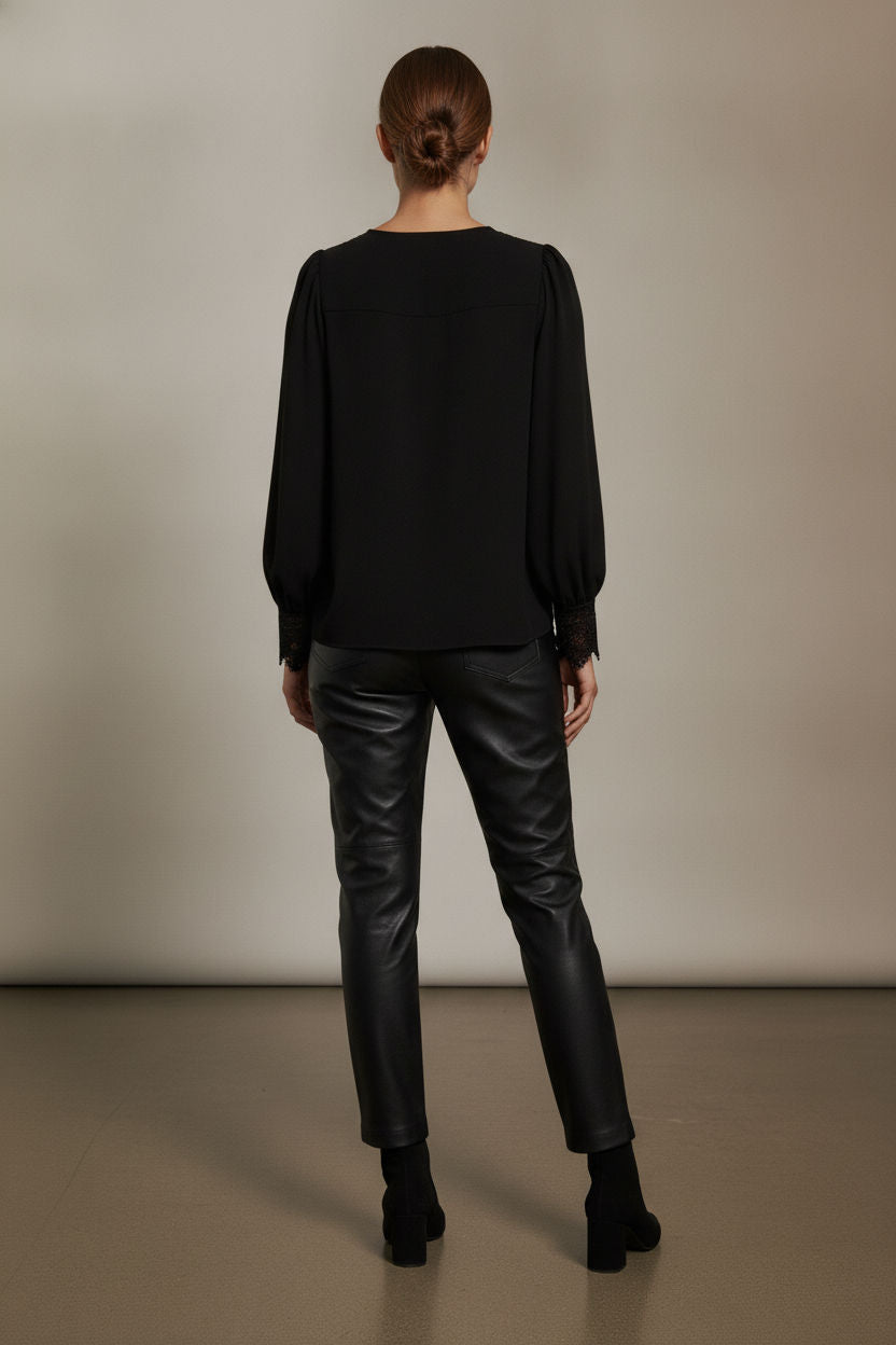 Leona Blouse with Embroidered Details - Black