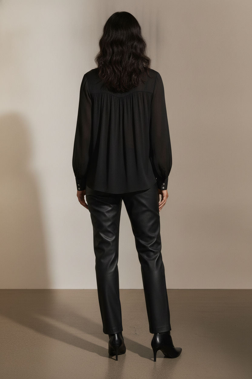 Sophia Satin Bowknot Shirt - Black